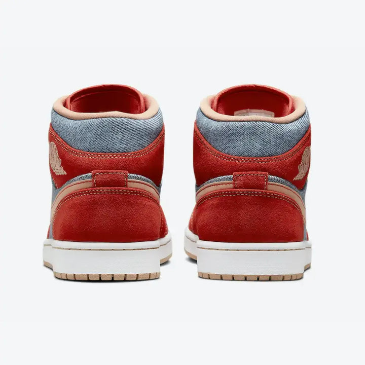 Air Jordan 1 Mid SE - Jeans Azul Lavado/Vermelho/Bege