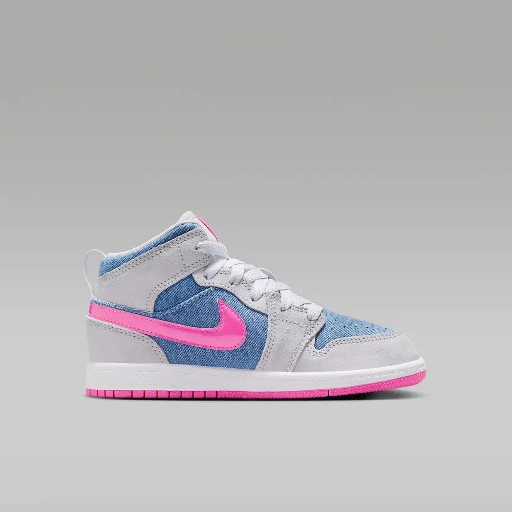 Air Jordan 1 Mid SE GS - Branco/Azul/Rosa