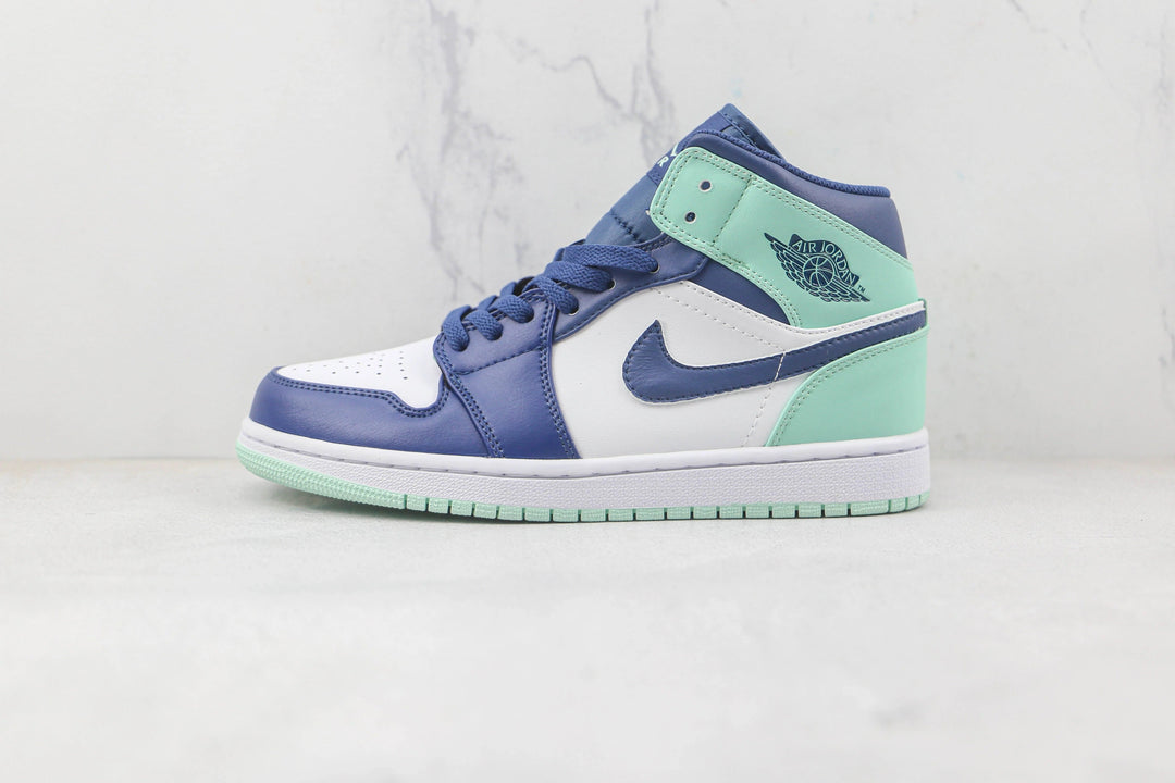Jordan 1 Mid - Branco/Azul Marinho/Verde Menta