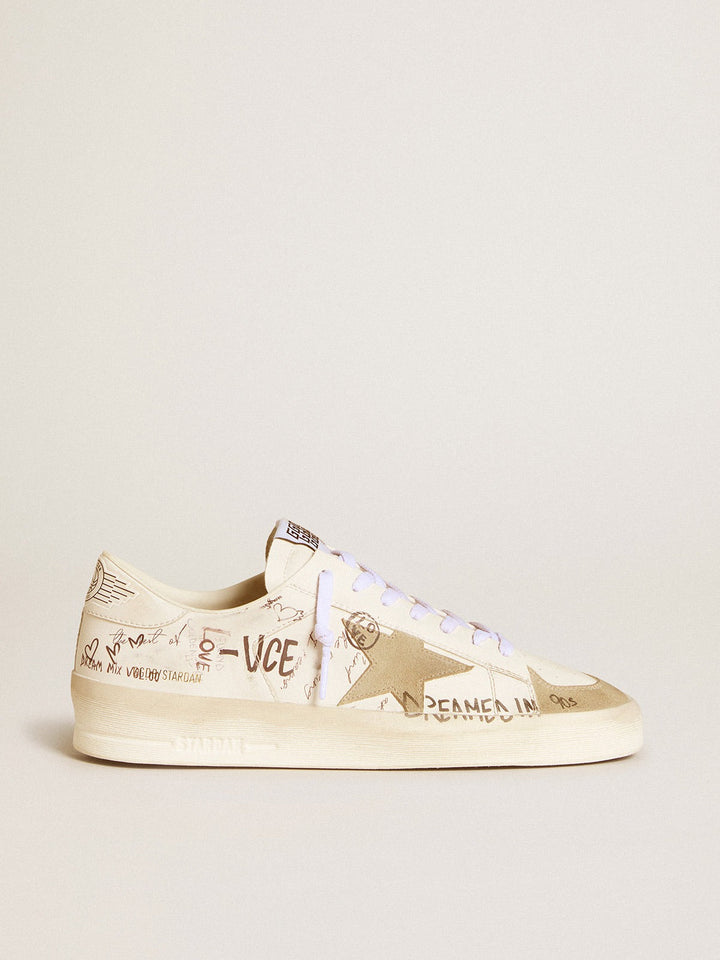 Golden Goose Stardan – Branco/Bege com Estampa Grafite
