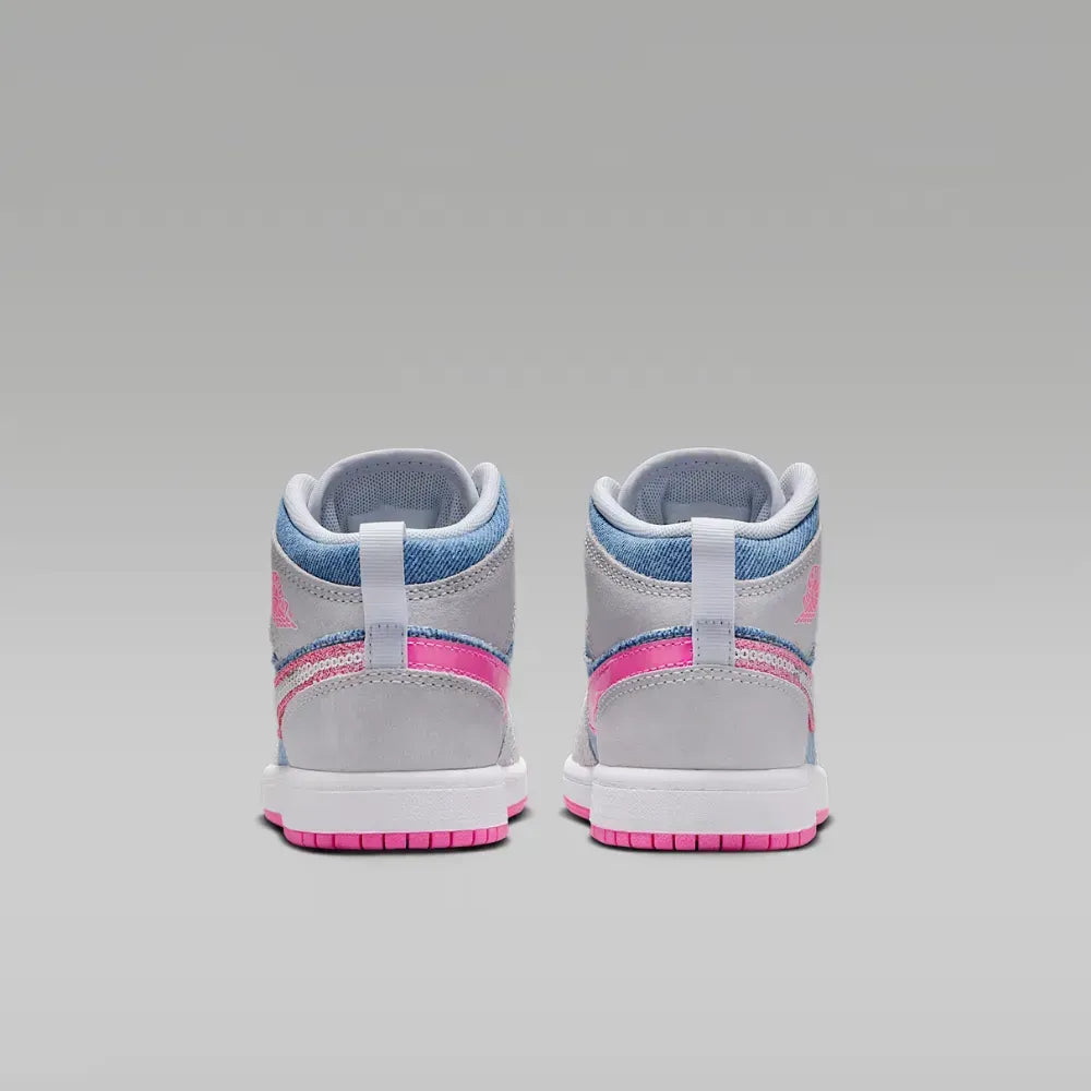 Air Jordan 1 Mid SE GS - Branco/Azul/Rosa