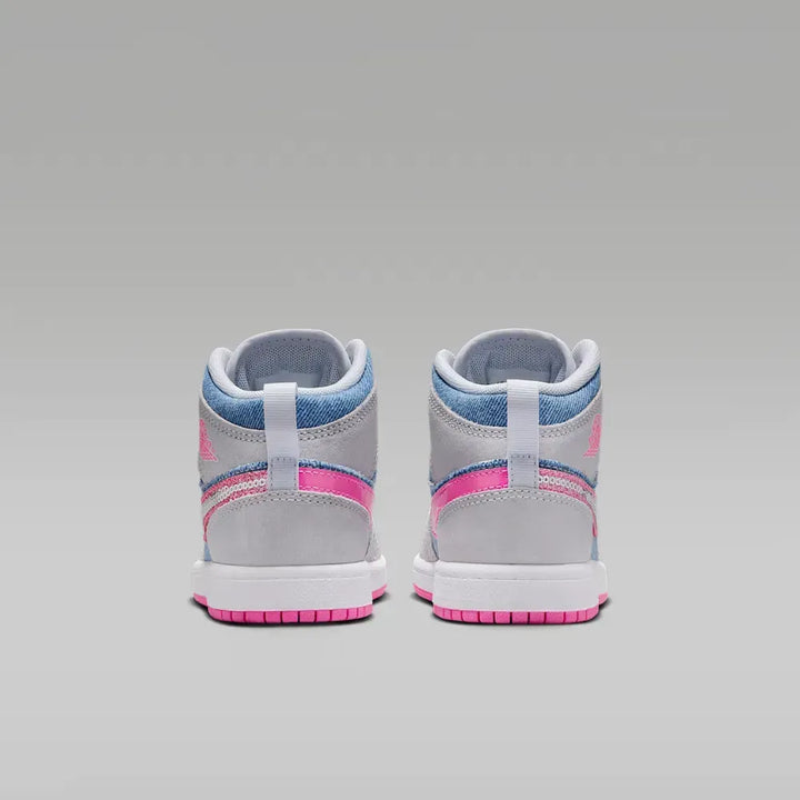 Air Jordan 1 Mid SE GS - Branco/Azul/Rosa