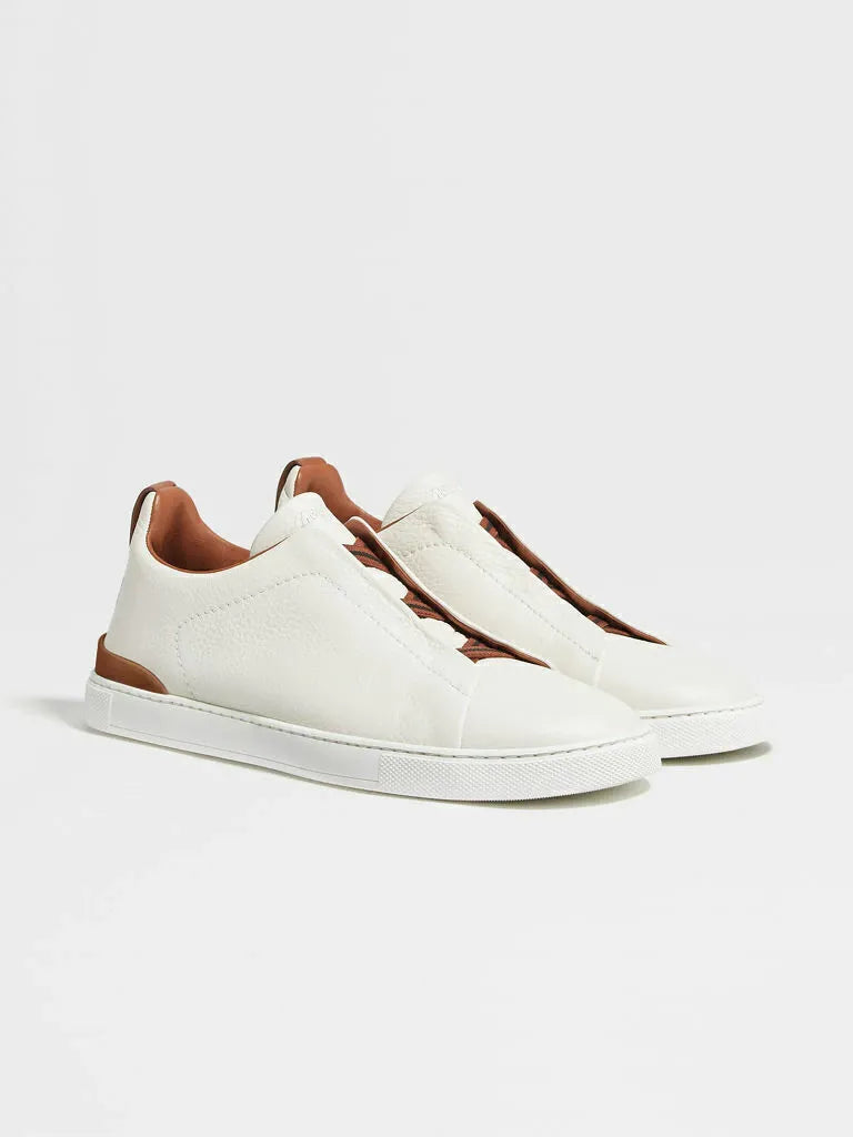 Tênis Zegna Triple Stitch Leather – Branco/Marrom