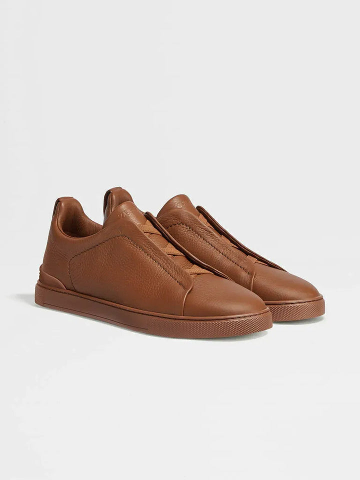 Tênis Zegna Triple Stitch Grained Leather – Marrom