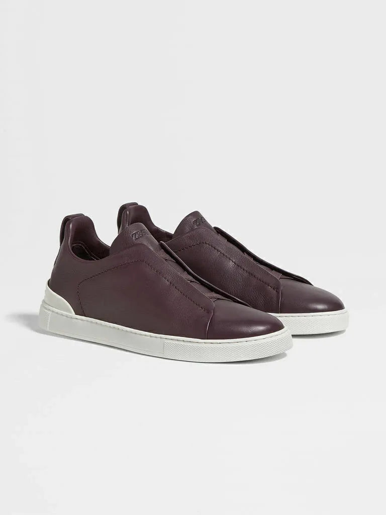 Tênis Zegna Triple Stitch Leather – Burgundy