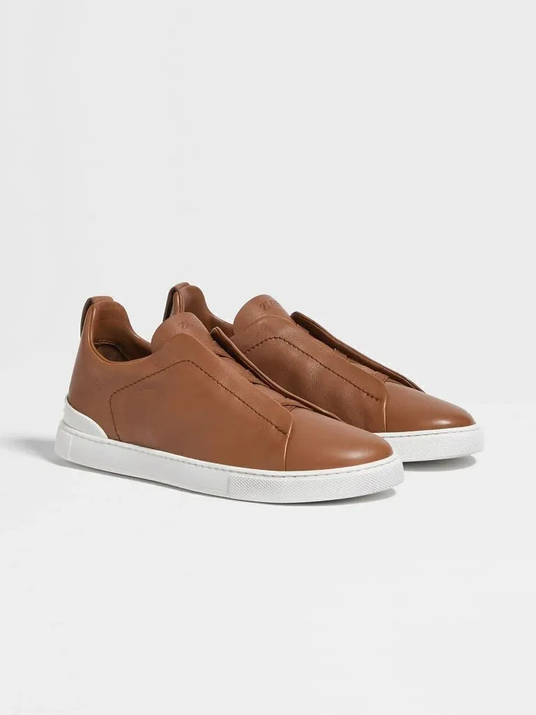 Tênis Zegna Triple Stitch Leather – Caramelo