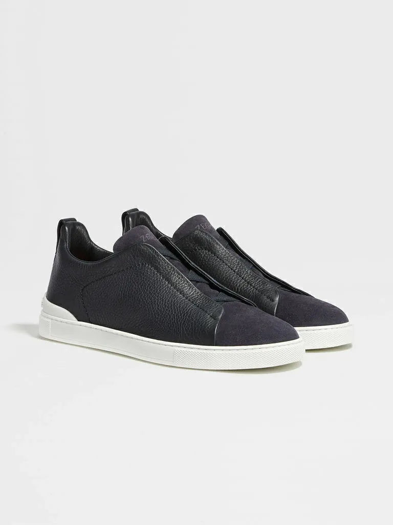Tênis Zegna Triple Stitch Preto Leather/Suede